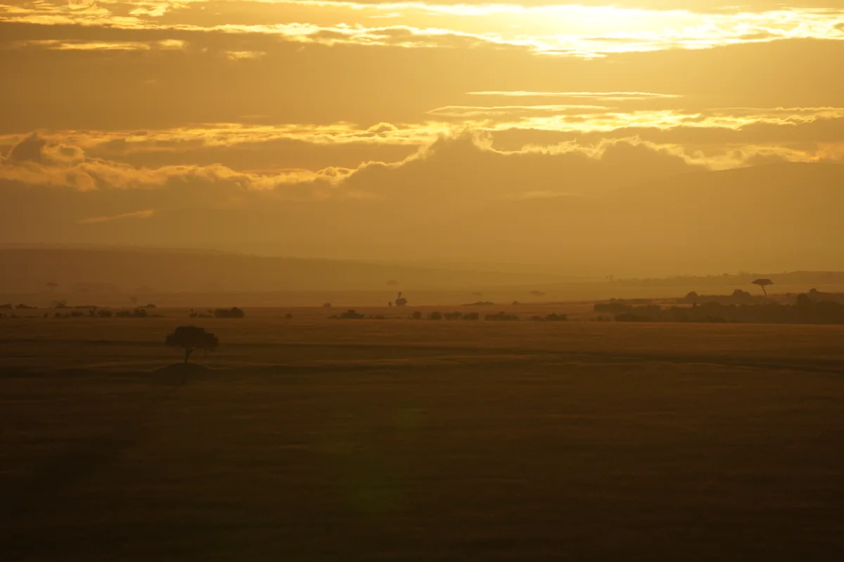 Golden sunlight breaking through clouds above the plains