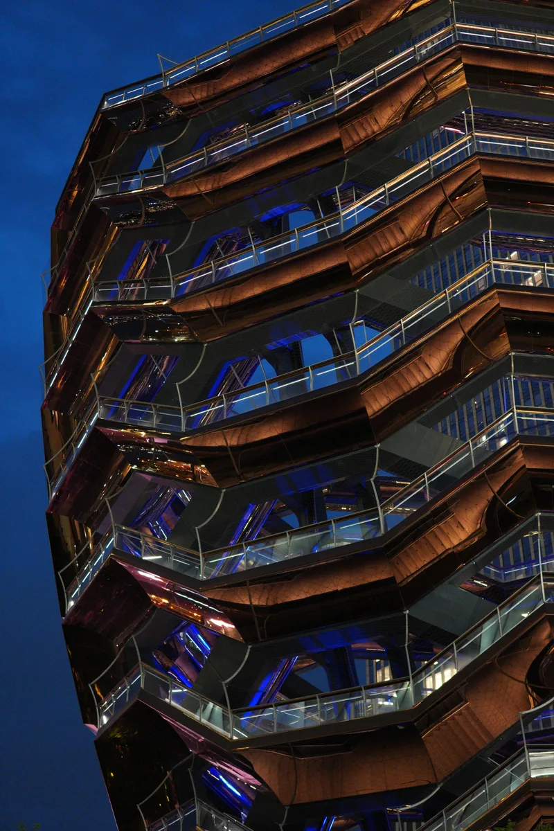 The copper-colored stairways of the Vessel